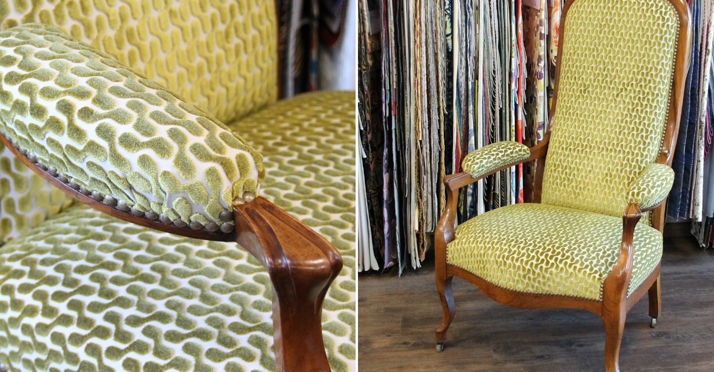 Restauration d'un Fauteuil Voltaire avec des motifs tendances