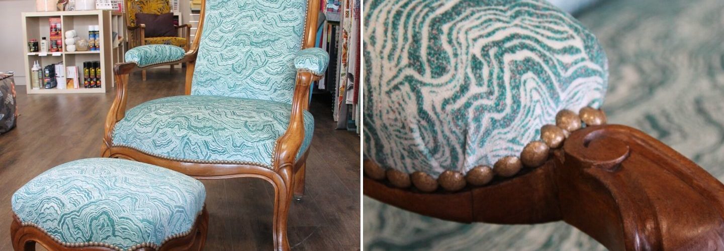 restauration fauteuil voltaire tissu malachite