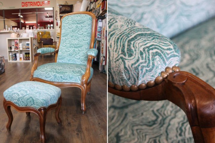 restauration fauteuil voltaire tissu malachite